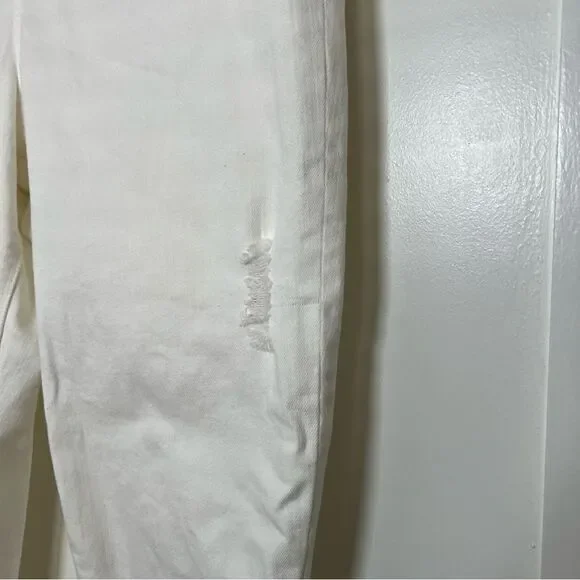 Spanx Jeans Womens XL White Skinny Leg Legging Pull On Distressed Raw Hem Denim - Picture 4 of 16